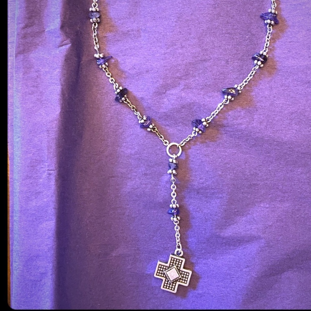 Napier Silver Chain Necklace with Amethysts & Cross